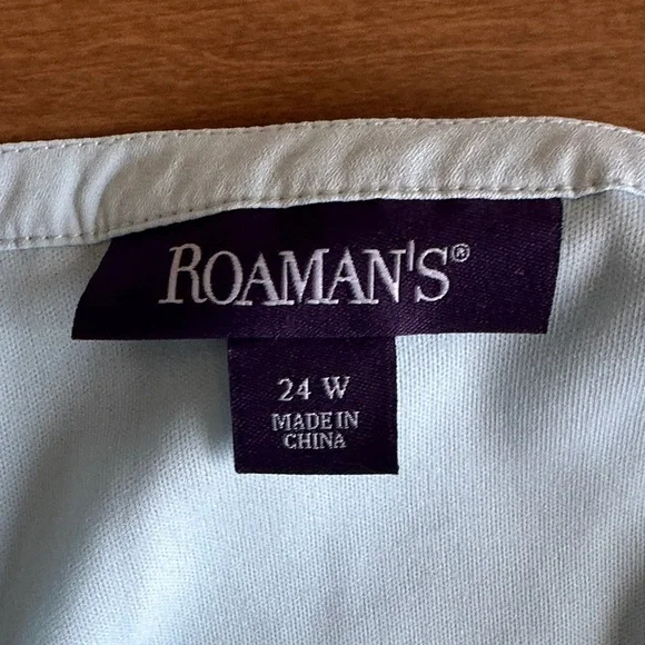 Roaman's Light Blue Blouse with Lace Sleeves - Picture 3 of 4